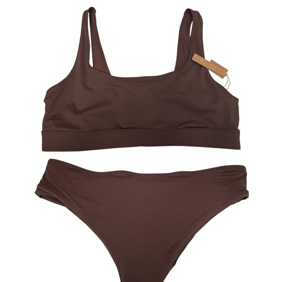 SKIMS Two Piece Swimsuit Plus Size 2X Brown Tank Bikini Top w/ Bottoms NWT - Picture 1 of 14